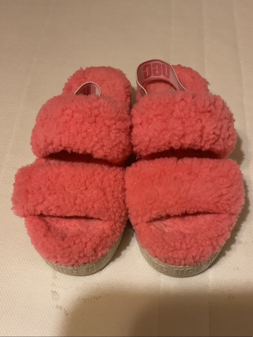 UGG Kids Coral Pink Fluff Slides